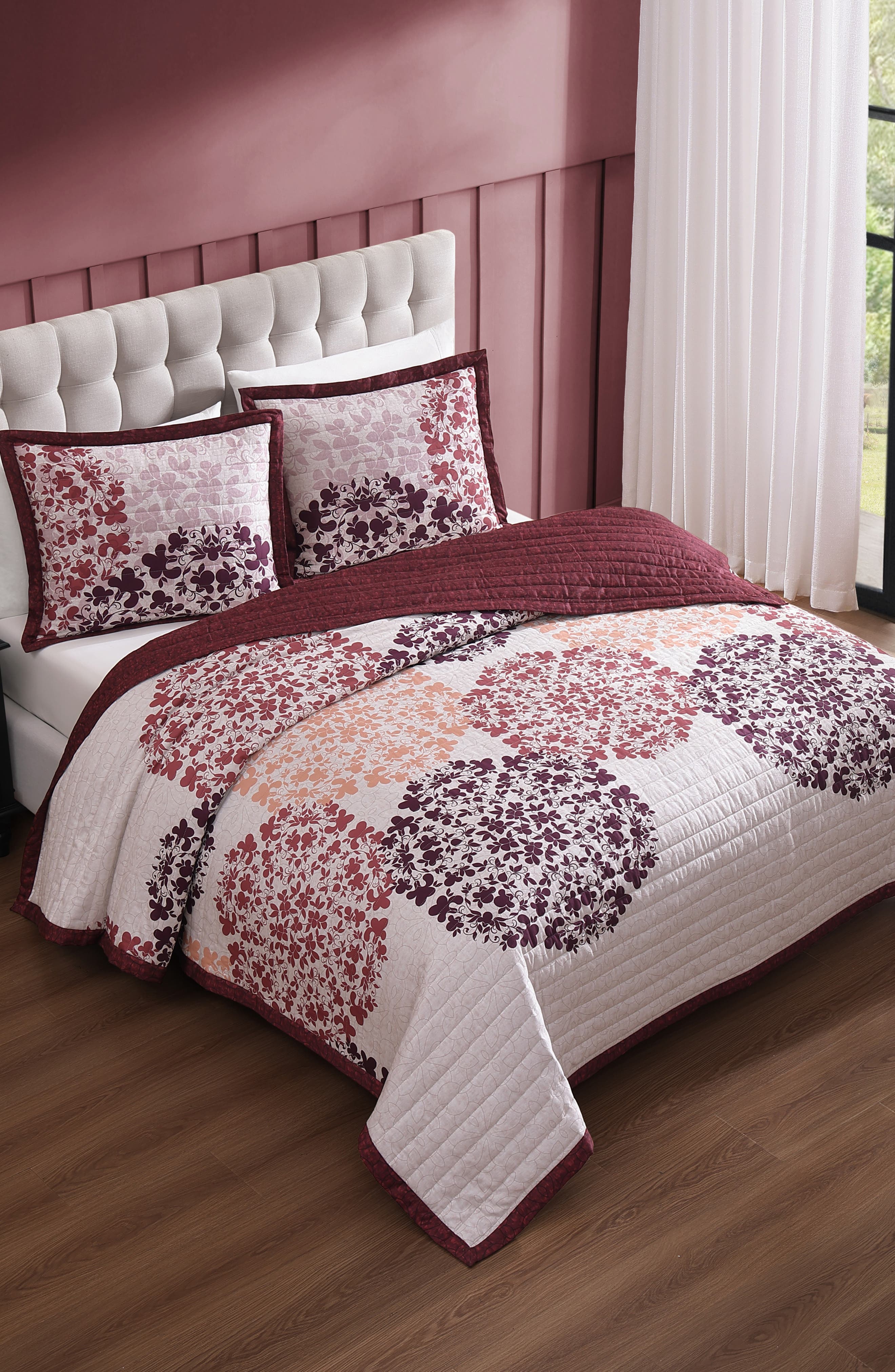 Bebejan Rosewood Harmony Cotton Reversible Quilted Coverlet Set