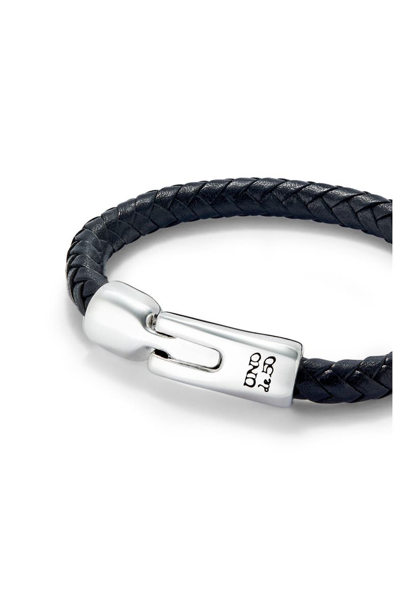 Braided Leather Bracelet with Secure Closure, Alternate, color, Silver