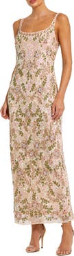 Mac Duggal Women's Sleeveless Hand Beaded Floral Midi Dress
