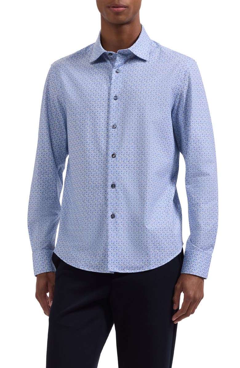 Bugatchi James OoohCotton<sup>®</sup> Geometric Print Button-Up Shirt, Main, color, Iris