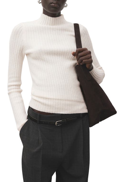 Mango Simonet Turtleneck Rib Sweater In White