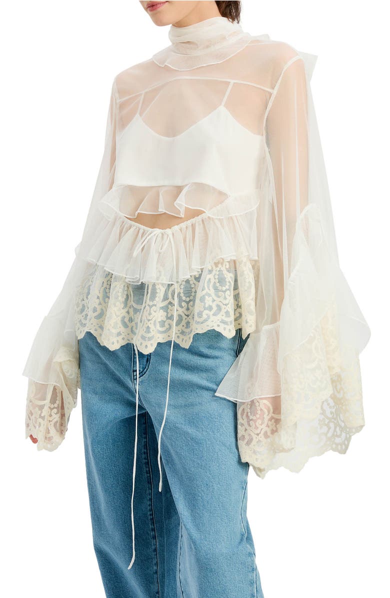 Bardot Anyssa Ruffle Chiffon Babydoll Top, Alternate, color, Ivory