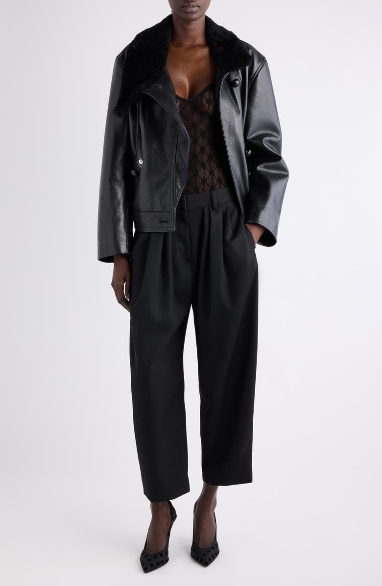 Isabel Marant Briyana Leather Moto Jacket with Genuine Shearling Trim, Alternate, color, Black