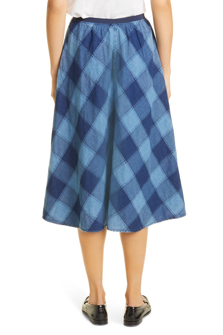 Shreela Patchwork Denim Skirt, Alternate, color, WORN INDIGO
