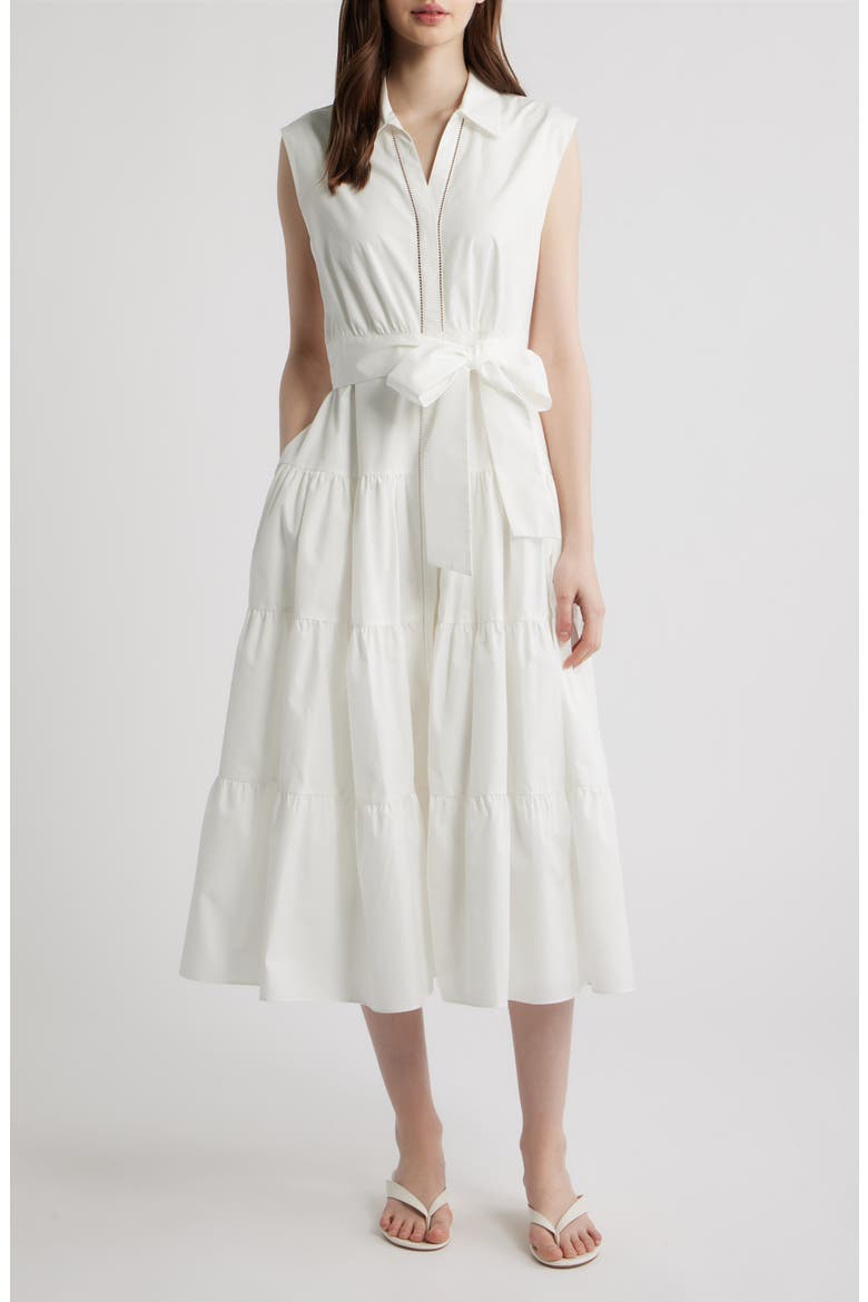 Bea Sleeveless Cotton Blend Shirtdress, Main, color, WHITE