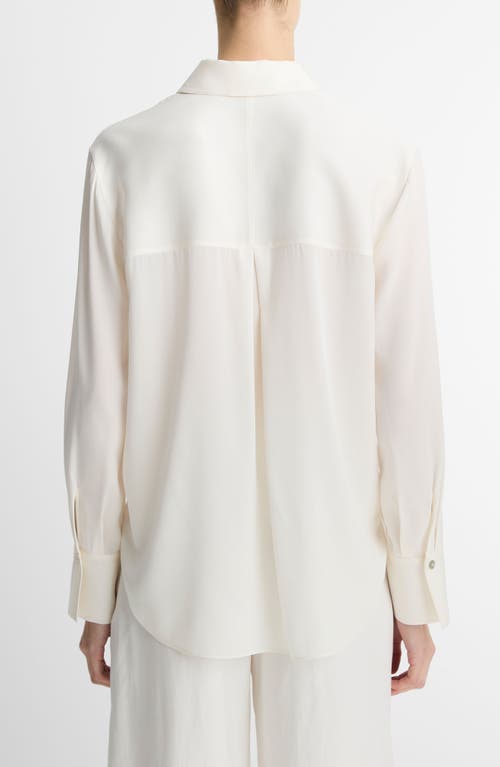 Shop Vince Stretch Silk Button-up Shirt In Off White