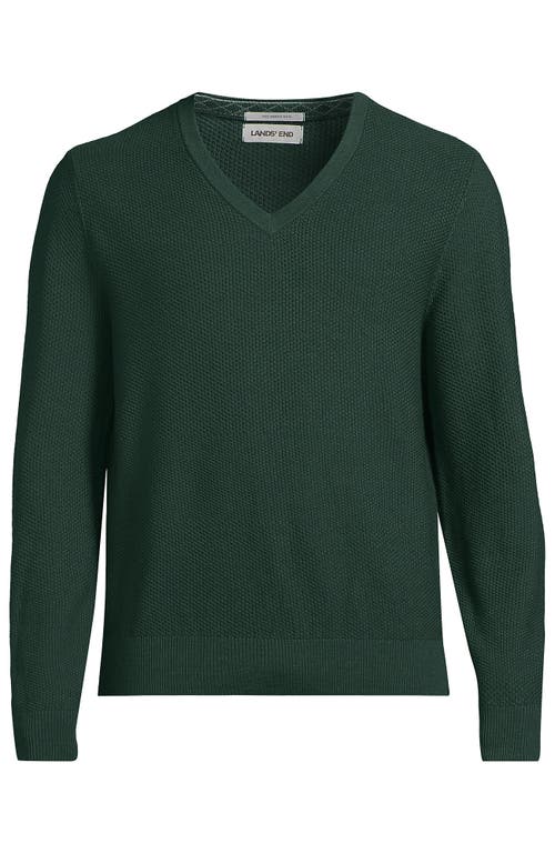 Lands' End Long Sleeve Washable Merino Wool V Neck Sweater In Green