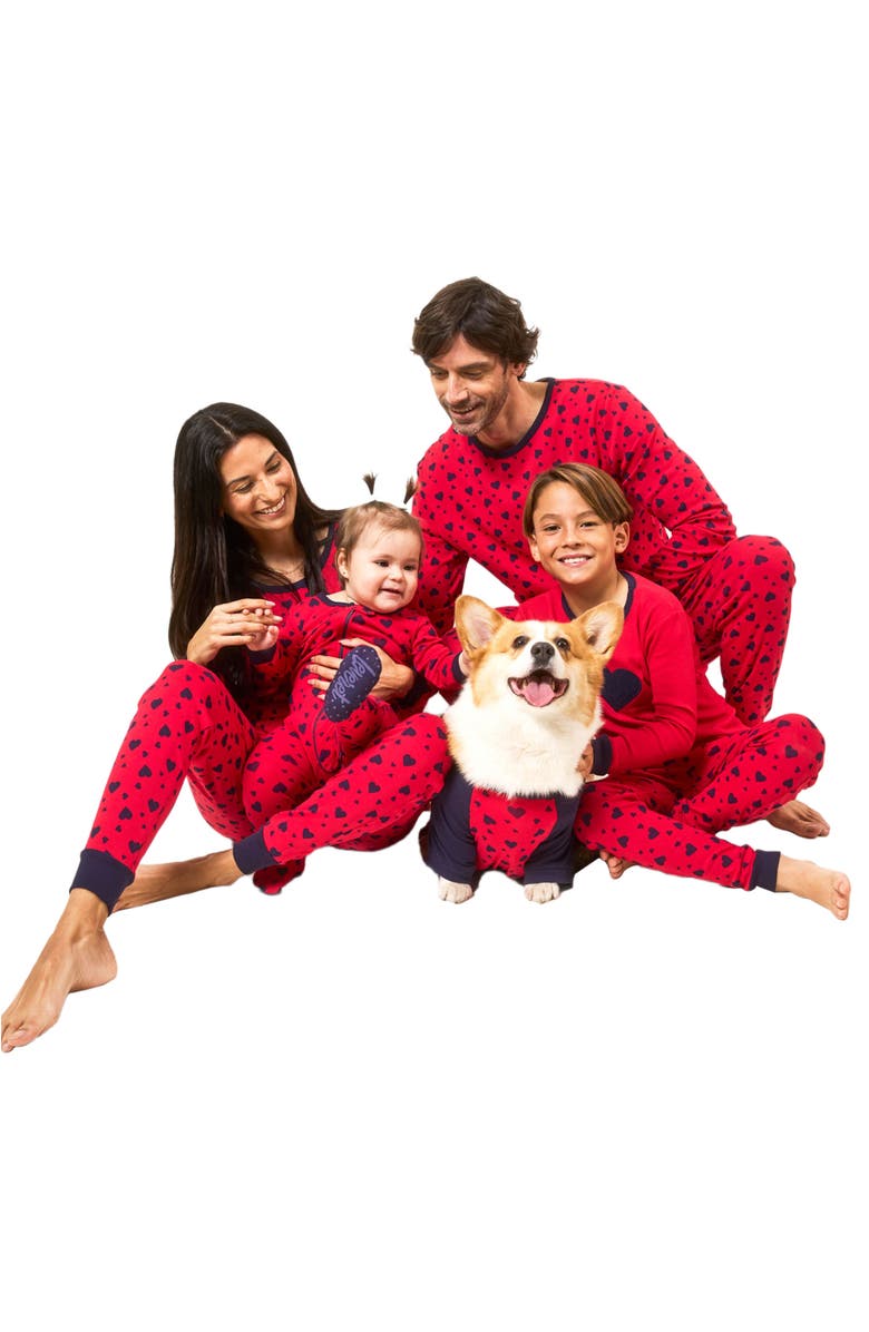 Leveret Kids Footed Cotton Matching Family Pajamas, Whimsy & Fantasy Prints, Alternate, color, Navy Hearts