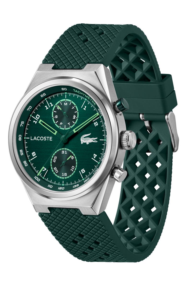 Lacoste Line Racer Green Multifunction Silicone Strap Watch, 43mm, Alternate, color, 