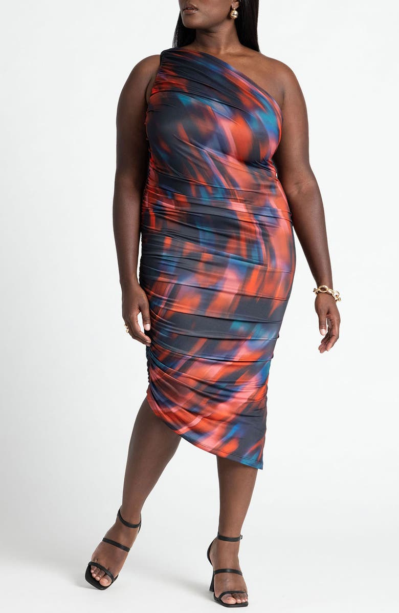 ELOQUII Ruched One-Shoulder Jersey Dress, Main, color,