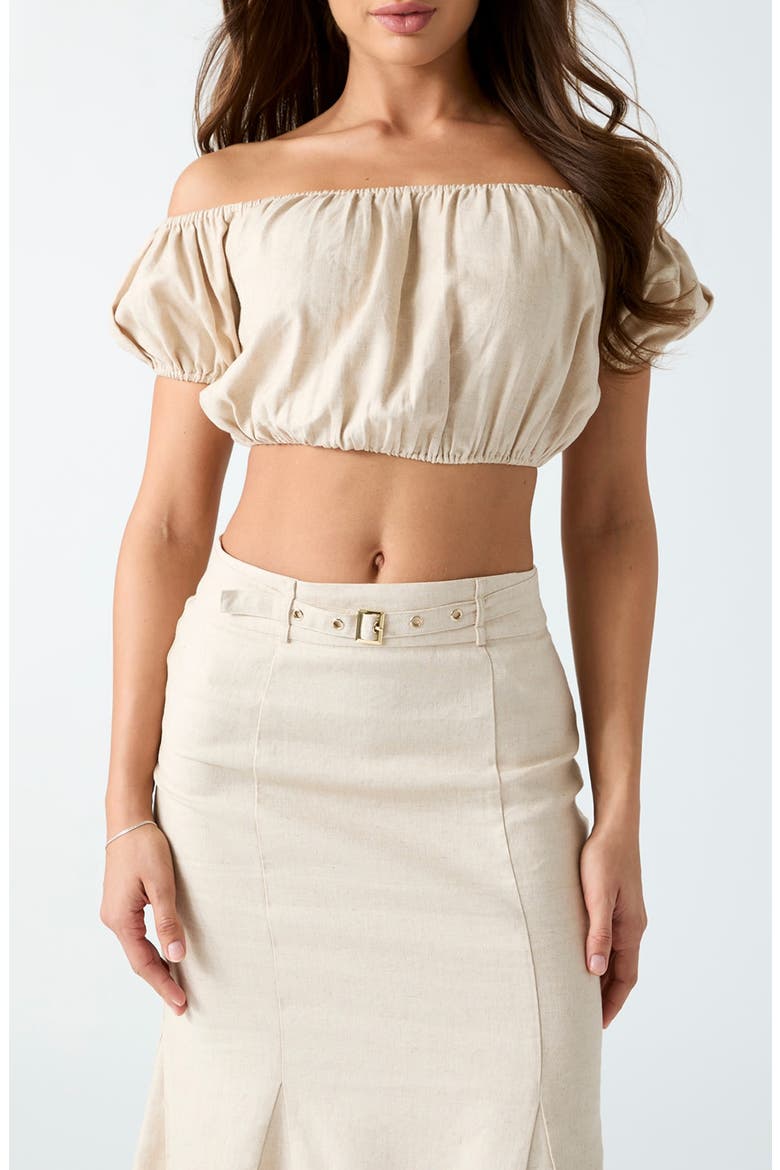 Ryan Off the Shoulder Crop Top, Main, color, WARM SLATE MULTI