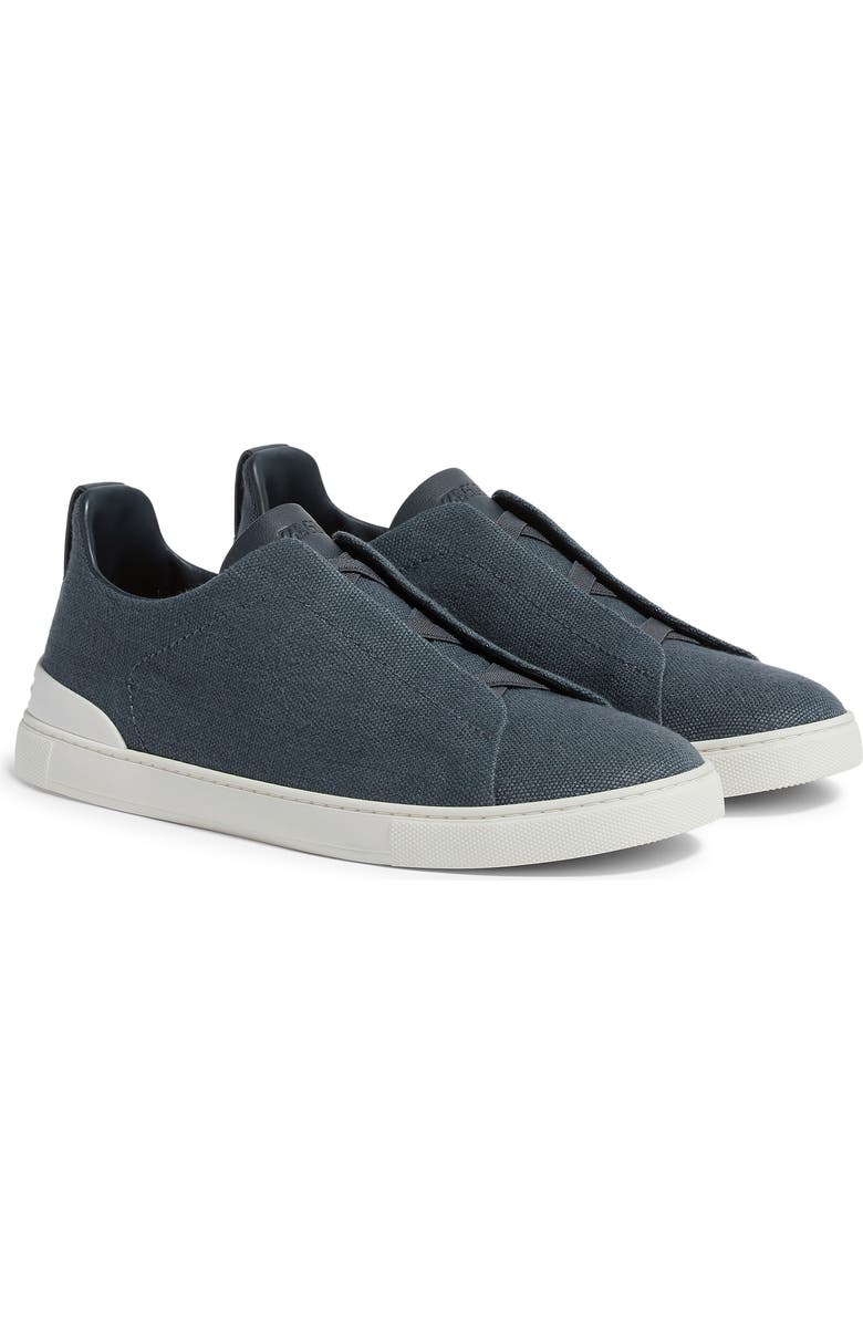 ZEGNA Triple Stitch Cotton, Linen & Leather Sneaker, Main, color, Dark Blue Solid