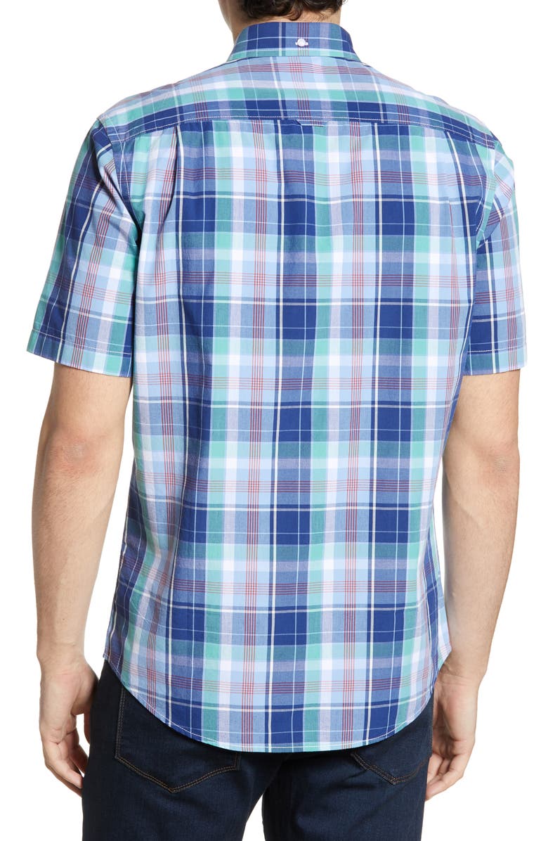 NORDSTROM MEN'S SHOP Regular Fit Plaid Short Sleeve Button-Down Linen Blend Shirt, Alternate, color,