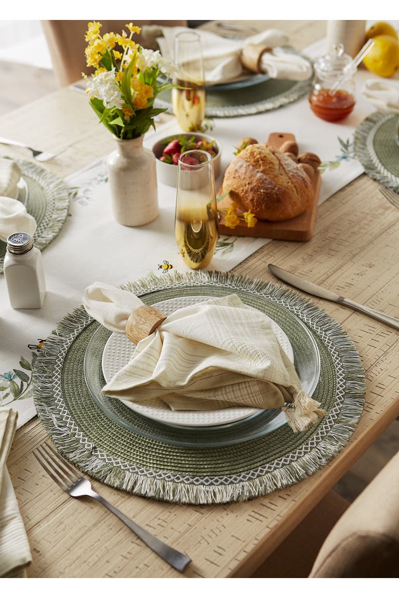 Round Fringed Placemat Set/6, Alternate, color, Sage