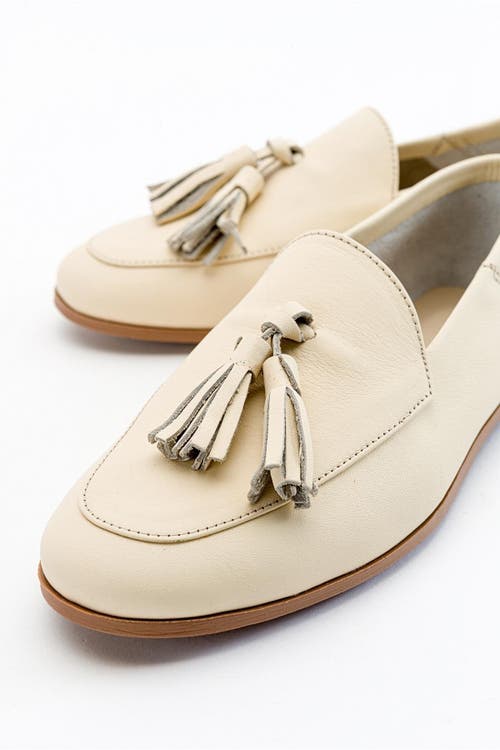 Forever & Always Shoes Mona Soft Leather Tassel Loafer In Light Beige Leather