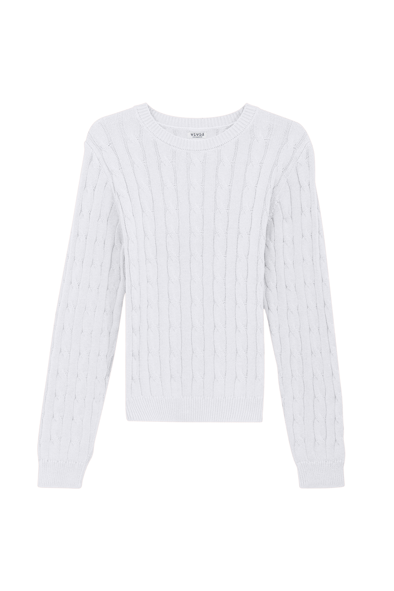 Cable Knit Ribbed Neck Sweater, Main, color, White