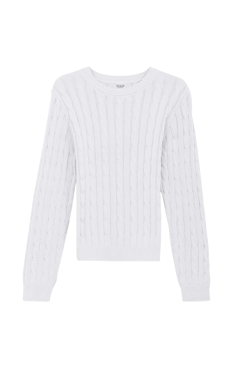Vivid Cable Knit Ribbed Neck Sweater, Main, color, White