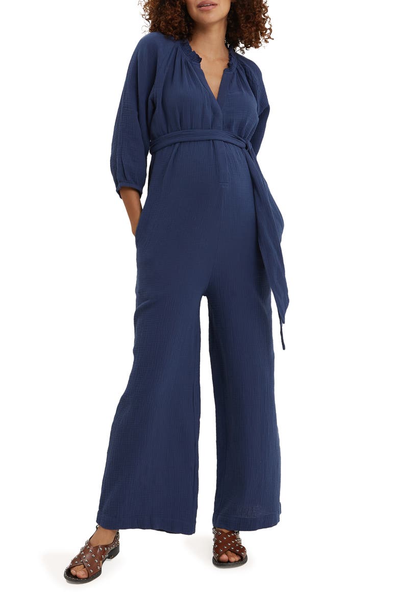 Alma Maternity/Nursing Jumpsuit, Main, color, NAVY
