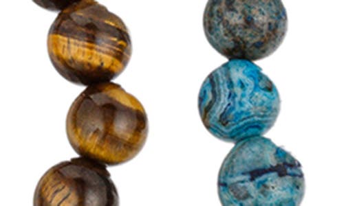 Eye Candy Los Angeles Set Of 2 Lion Leopard Agate Stretch Bracelets In Gold