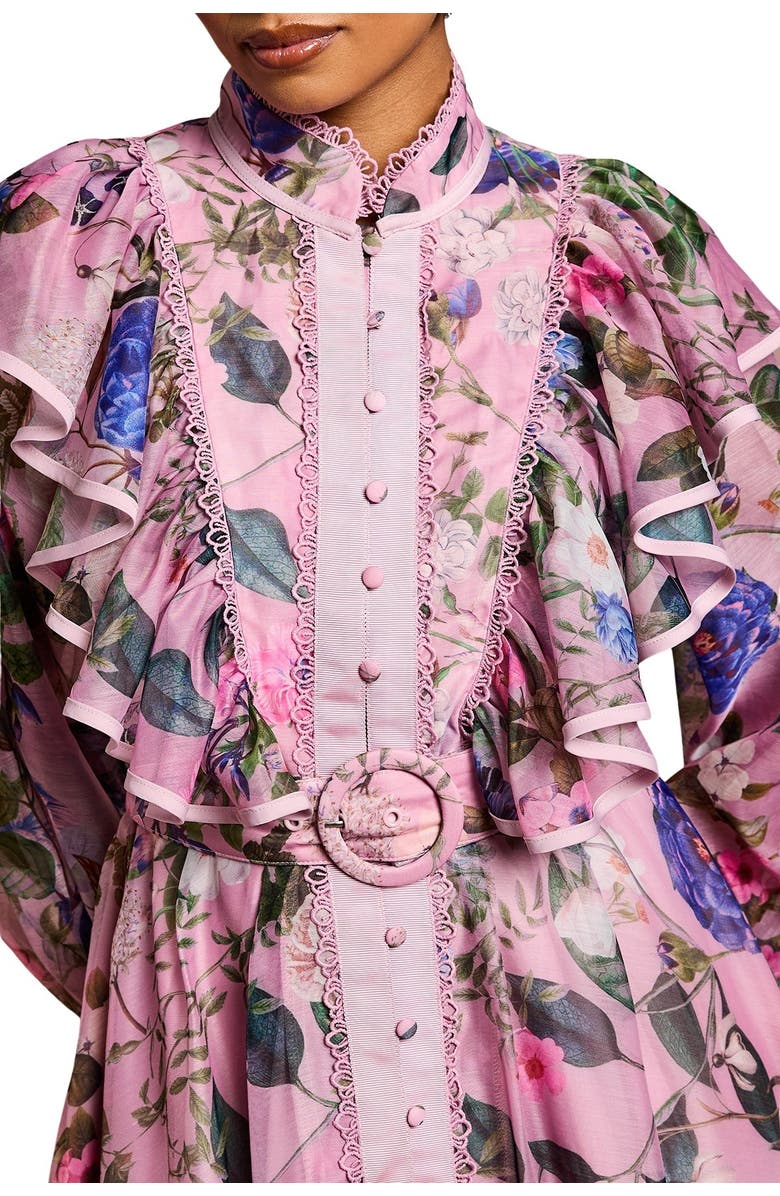 Coast Petite Organza Trim Printed Midi Dress, Alternate, color, Pink