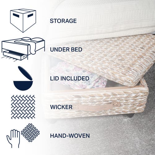Happimess Chett Minimalist Hand-woven Hyacinth/wood Underbed Storage Bin With Wheels And Handles In White Wash