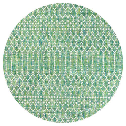 Jonathan Y Ourika Moroccan Geometric Textured Weave Indoor/outdoor Round Area Rug In Green/cream