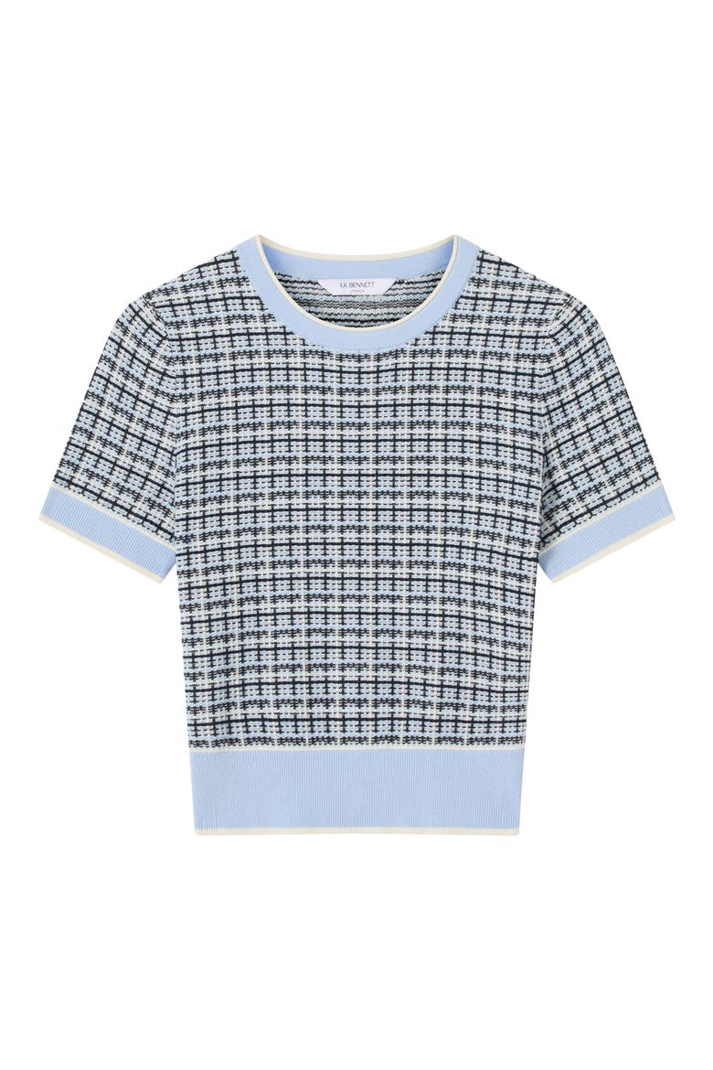 Honey Check Short Sleeve Cotton Sweater, Alternate, color, BLUE
