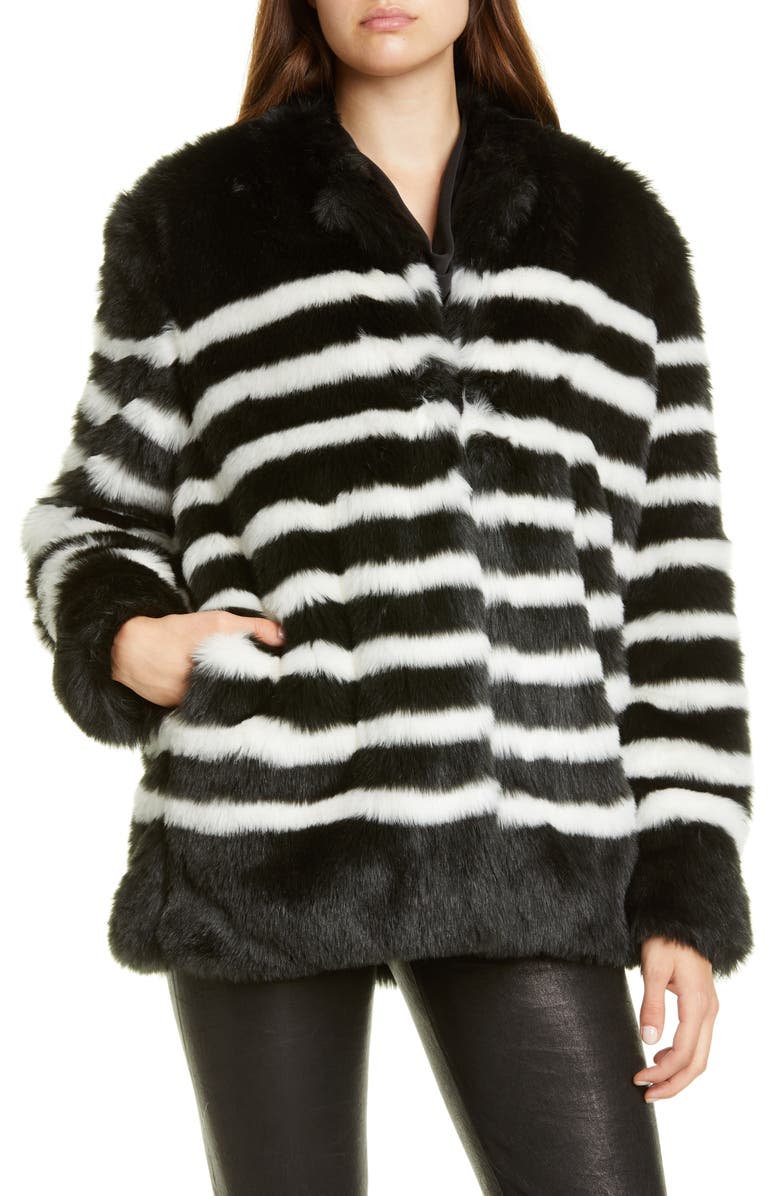 FRAME Jerry Stripe Faux Fur Coat, Alternate, color,