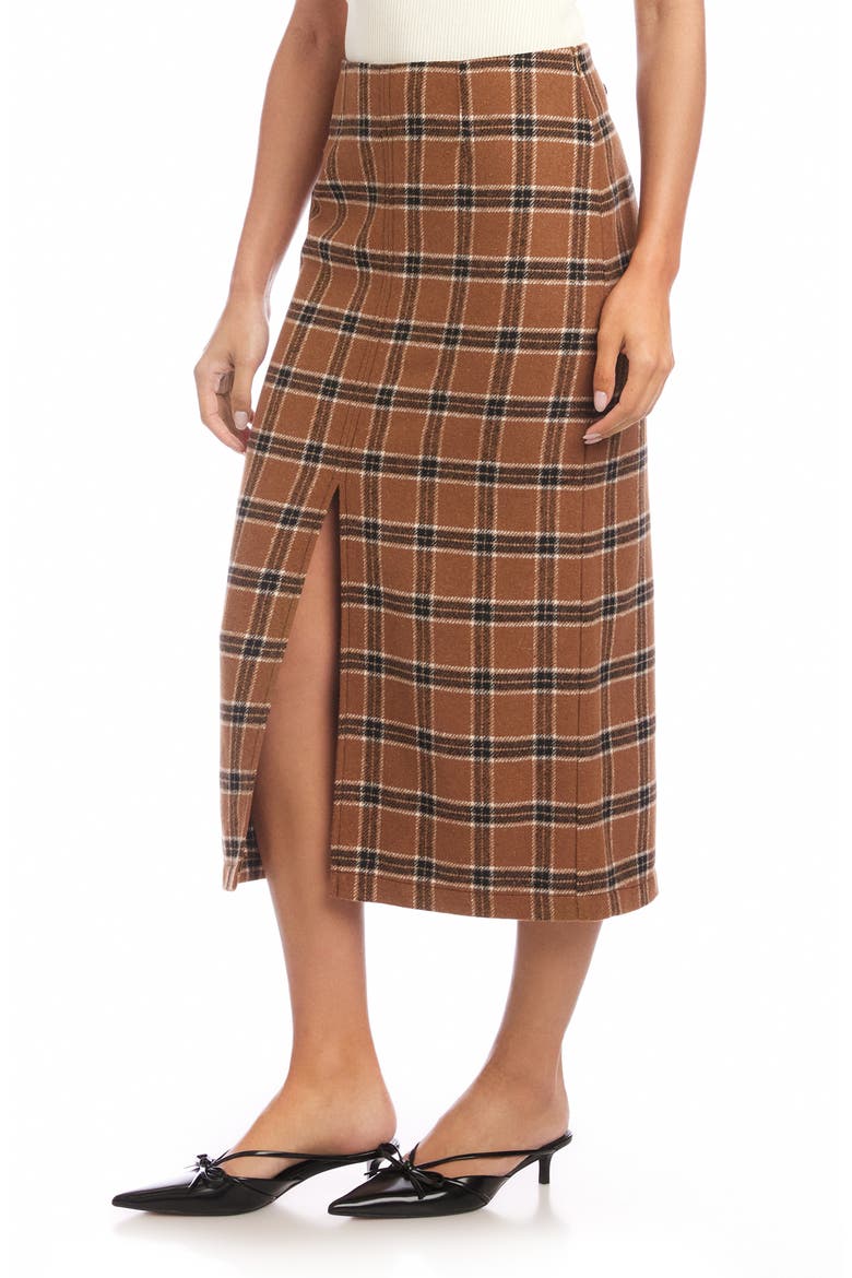 Kaia Plaid Midi Skirt, Alternate, color, BROWN PLAID