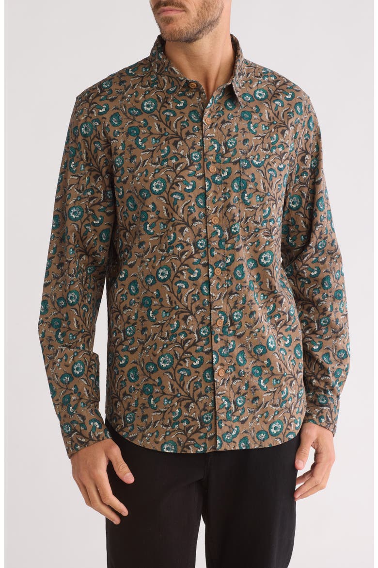 San Gabriel Patterned Long Sleeve Cotton Button-Up Shirt, Main, color, BROWN FLORAL