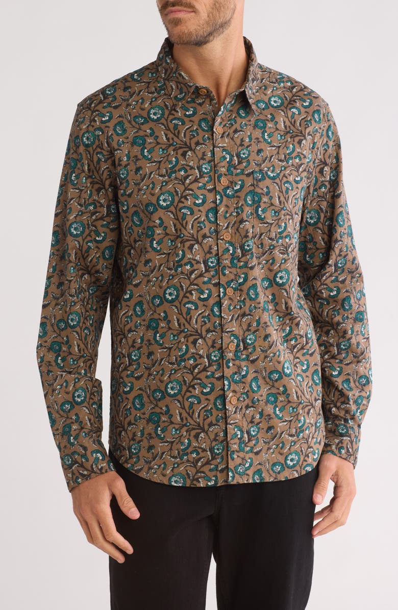Lucky Brand San Gabriel Patterned Long Sleeve Cotton Button-Up Shirt, Main, color, Brown Floral