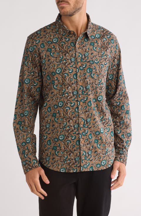 San Gabriel Patterned Long Sleeve Cotton Button-Up Shirt