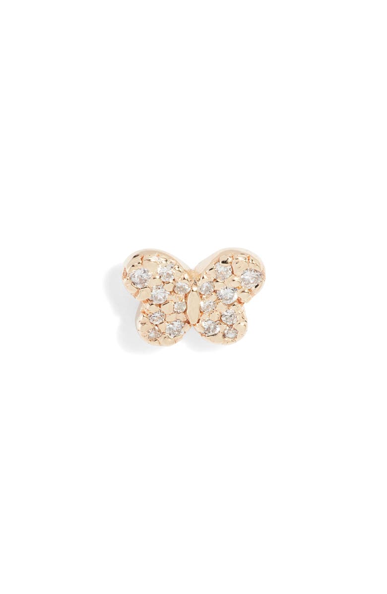 Anzie Love Letter Single Pavé Butterfly Stud Earring, Main, color, Gold/ Diamond