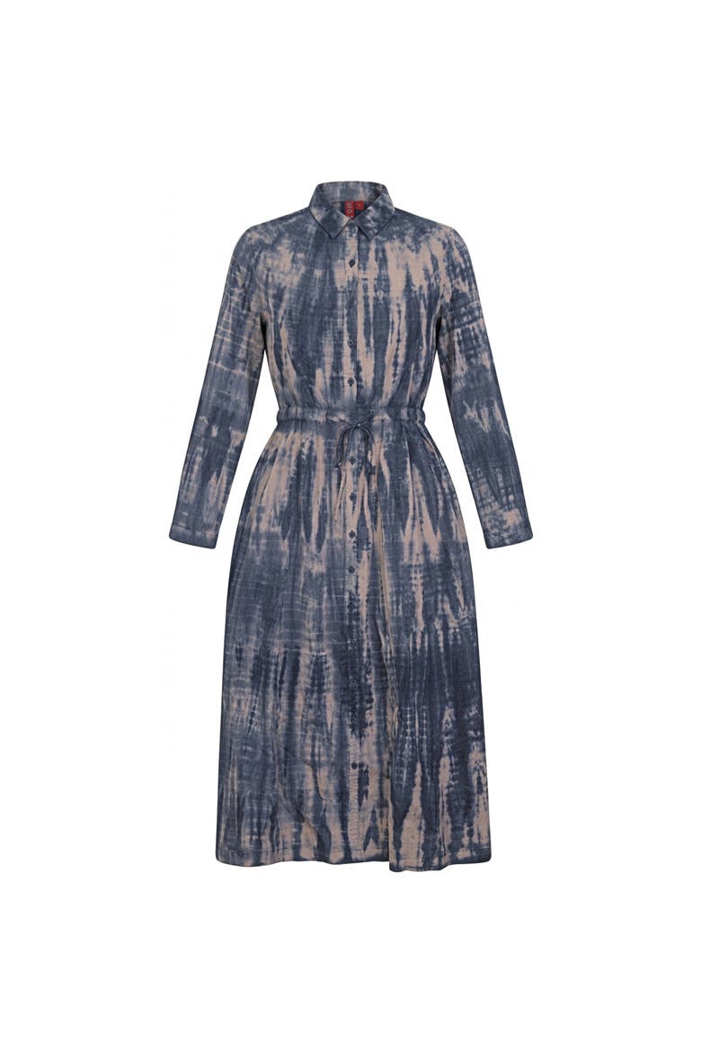 Tie Dye Midi Shirt Dress, 100% Cotton, Long Sleeve, Button Front, Alternate, color, Dark Denim