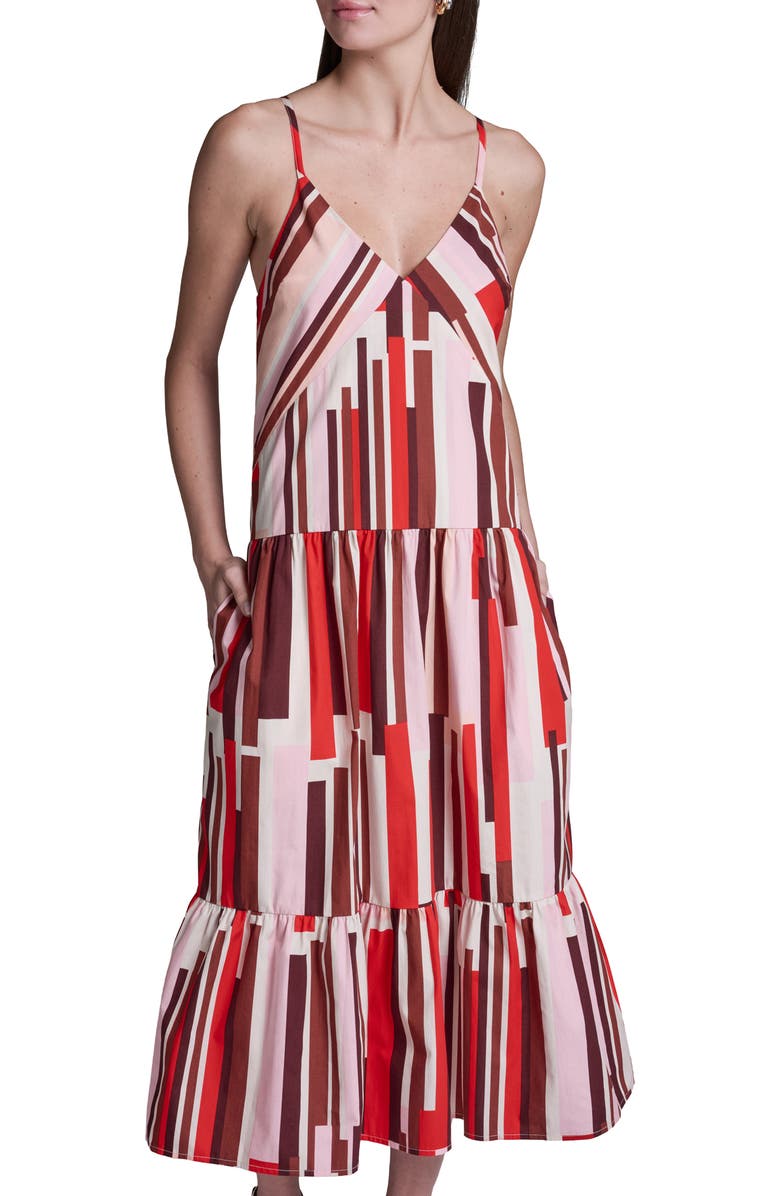 BCBG Stripe Cotton Maxi Dress, Alternate, color, Rouge Amour Multi
