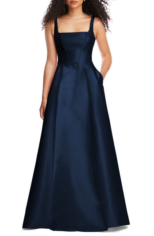 Alfred Sung Corset Satin Gown in Midnight 