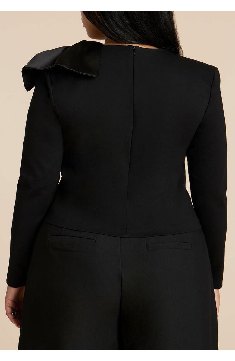 ELOQUII Strong Shoulder Top With Bow, Alternate, color, Black Onyx