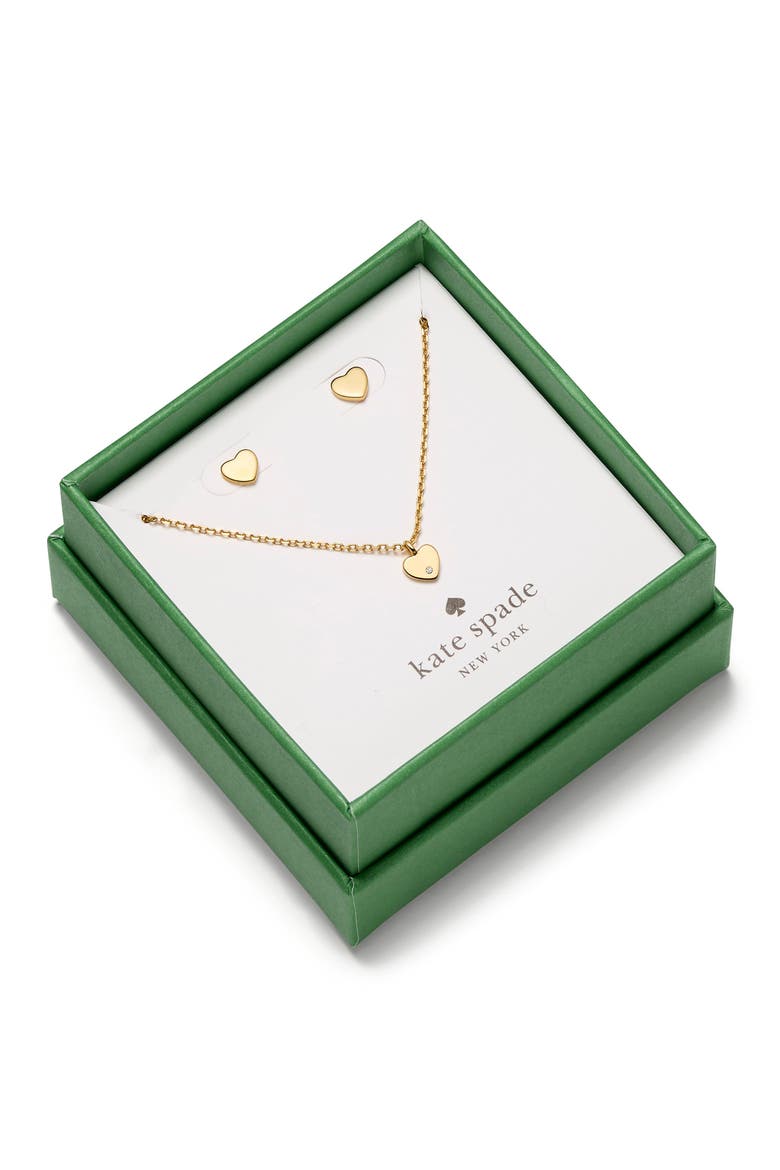 mini heart pendant necklace & stud gift set, Alternate, color, GOLD.