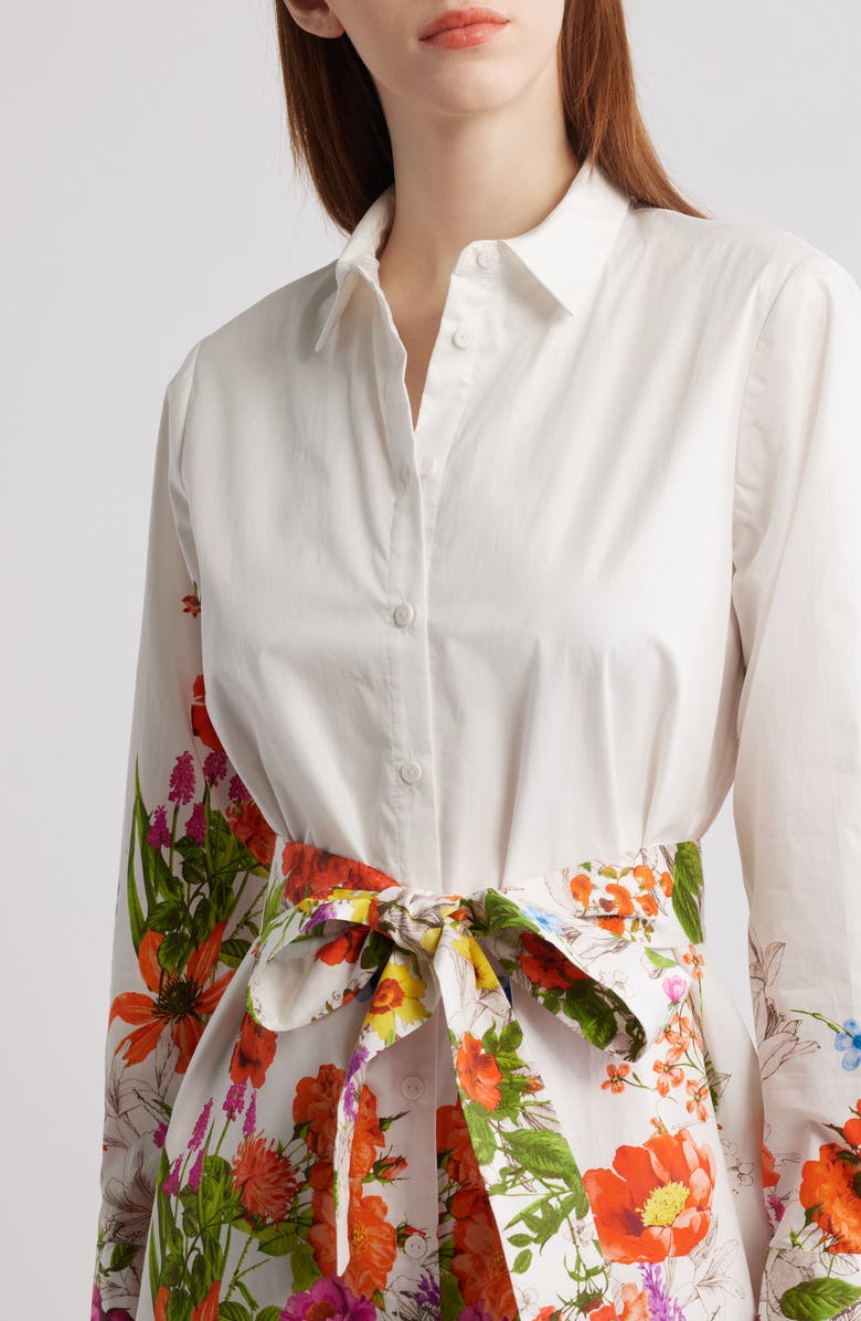 Elie Tahari The Juliana Sky Jardin Print Long Sleeve Shirtdress, Alternate, color, Sky Jardin Print