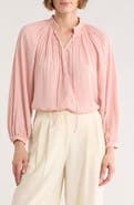 ELIE ELIE TAHARI Pleated Tie Neck Balloon Sleeve Top