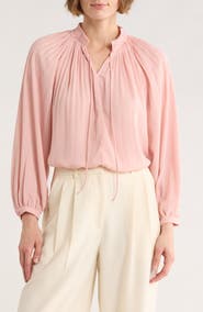 ELIE ELIE TAHARI Pleated Tie Neck Balloon Sleeve Top