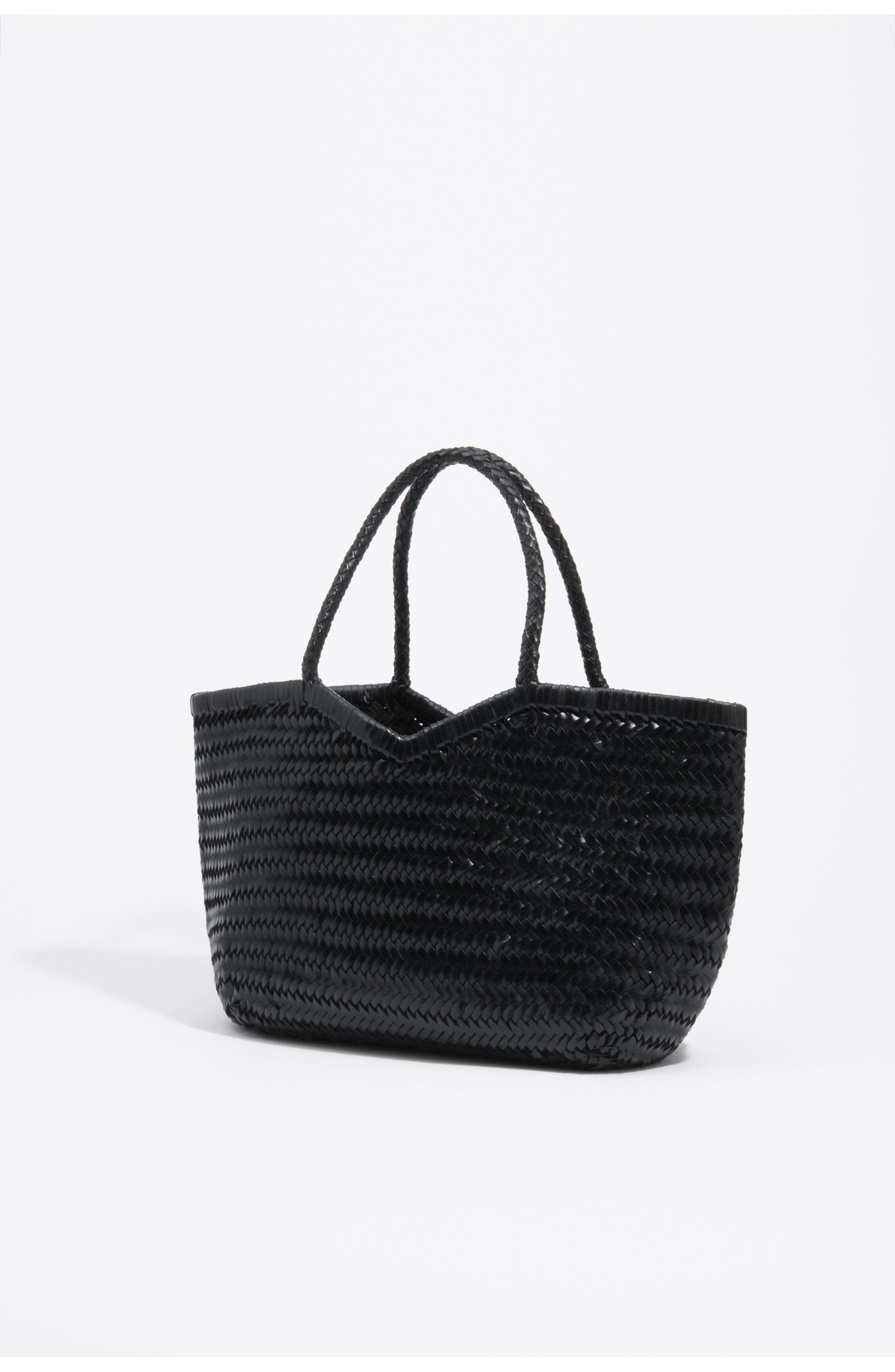 Large Plaited Leather Shopper Bag, Alternate, color, BLACK