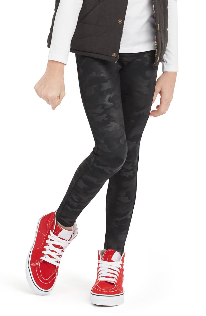 SPANX<sup>®</sup> Kids' Camo Faux Leather Leggings, Alternate, color, Black