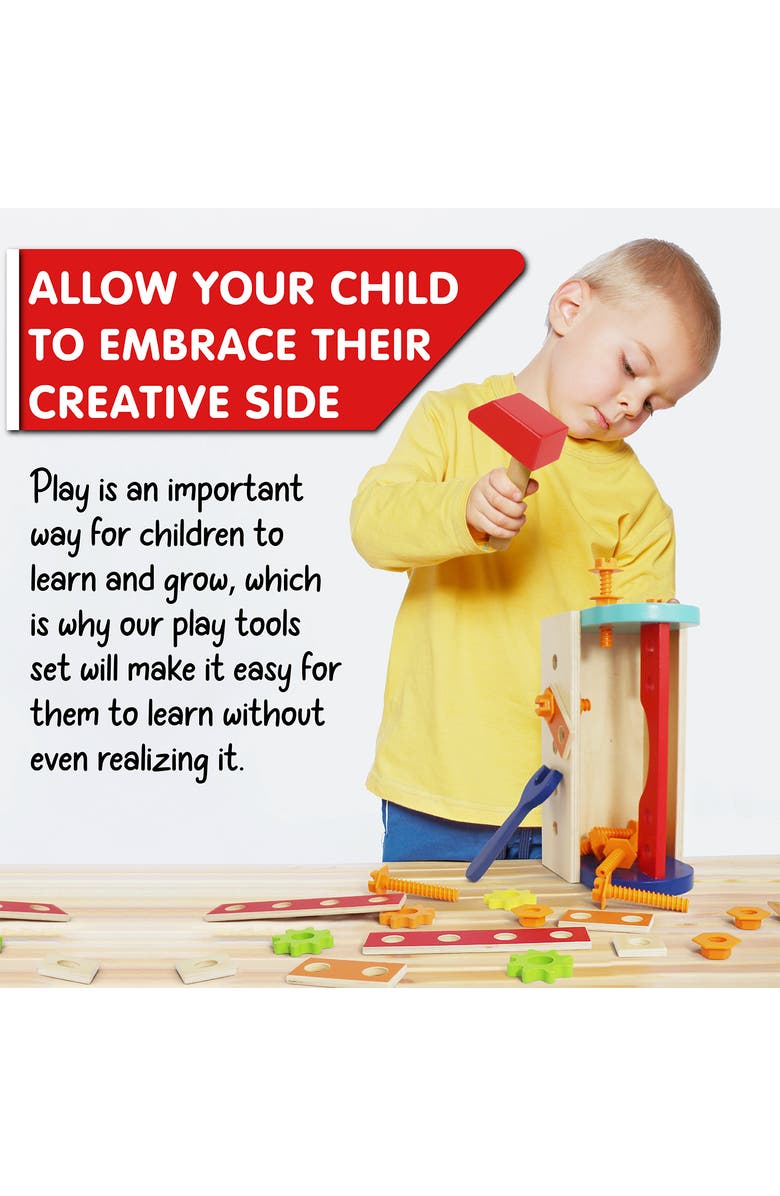 Leo & Friends My First Tool Box Kit of 28 Wooden Pieces, Made for 3-Year-Olds and Older, Alternate, color, Beige