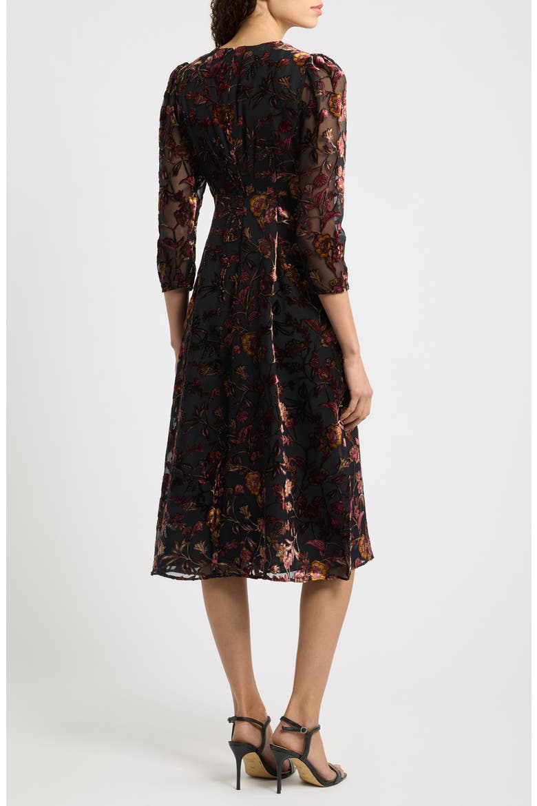 Burnout Velvet Midi Dress, Alternate, color, BLACK ROUGE