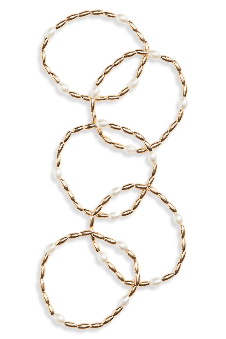 5-Pack Faux Pearl Beaded Stretch Bracelets, Main, color, GOLD
