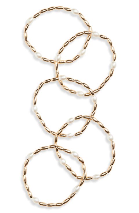 5-Pack Faux Pearl Beaded Stretch Bracelets