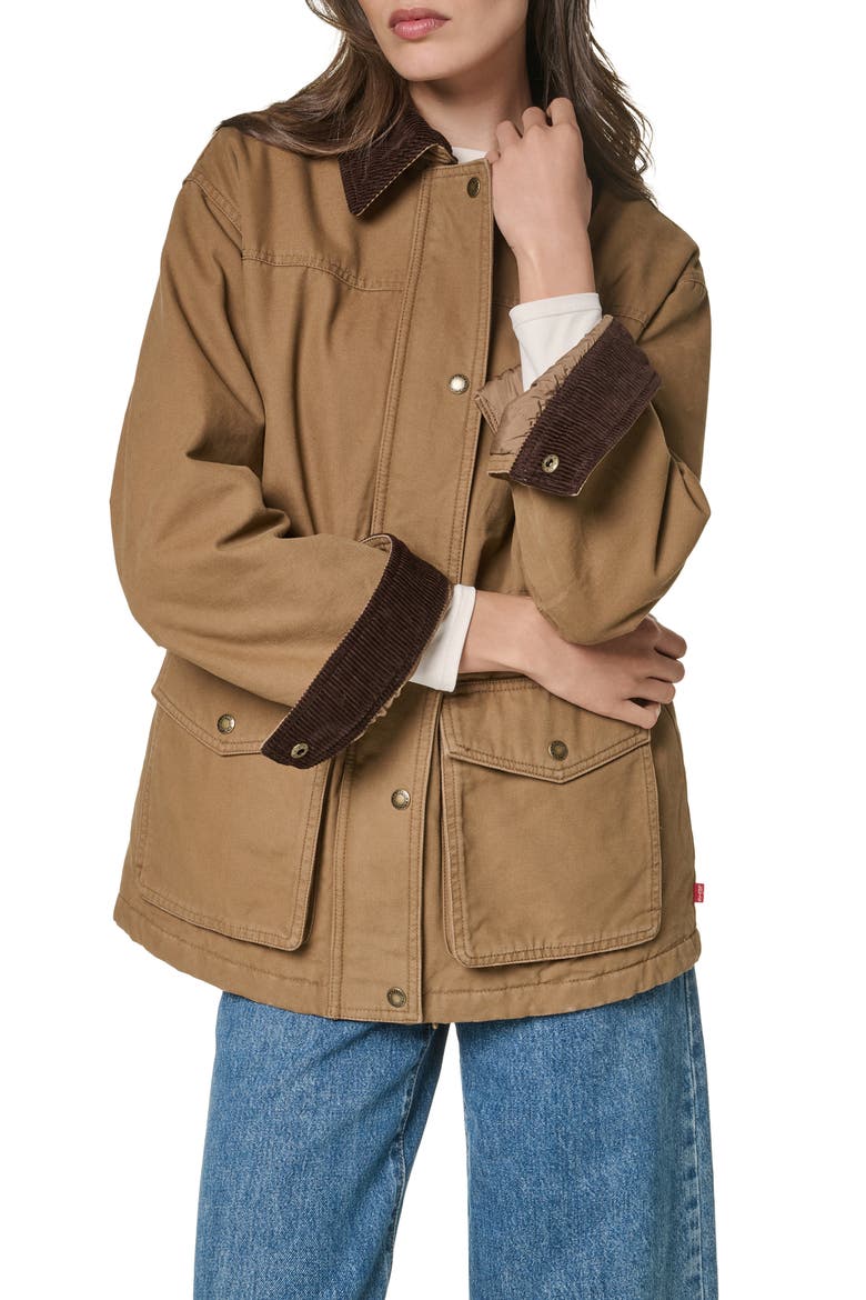 Corduroy Collar Military Jacket, Main, color, BROWN