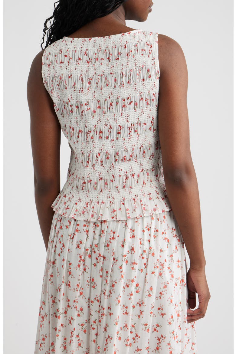 Kane Floral Smocked Cotton Tank, Alternate, color, ROUGE ROMANTIC