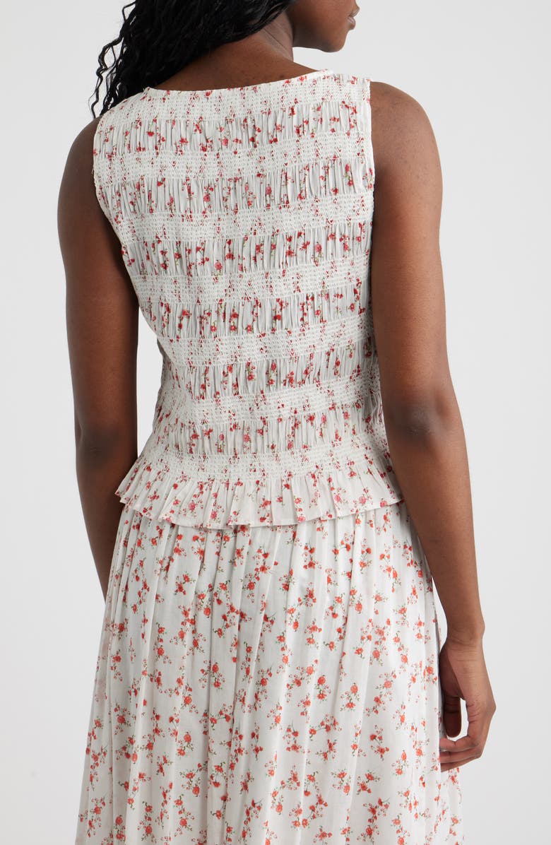 Rails Kane Floral Smocked Cotton Tank, Alternate, color, Rouge Romantic